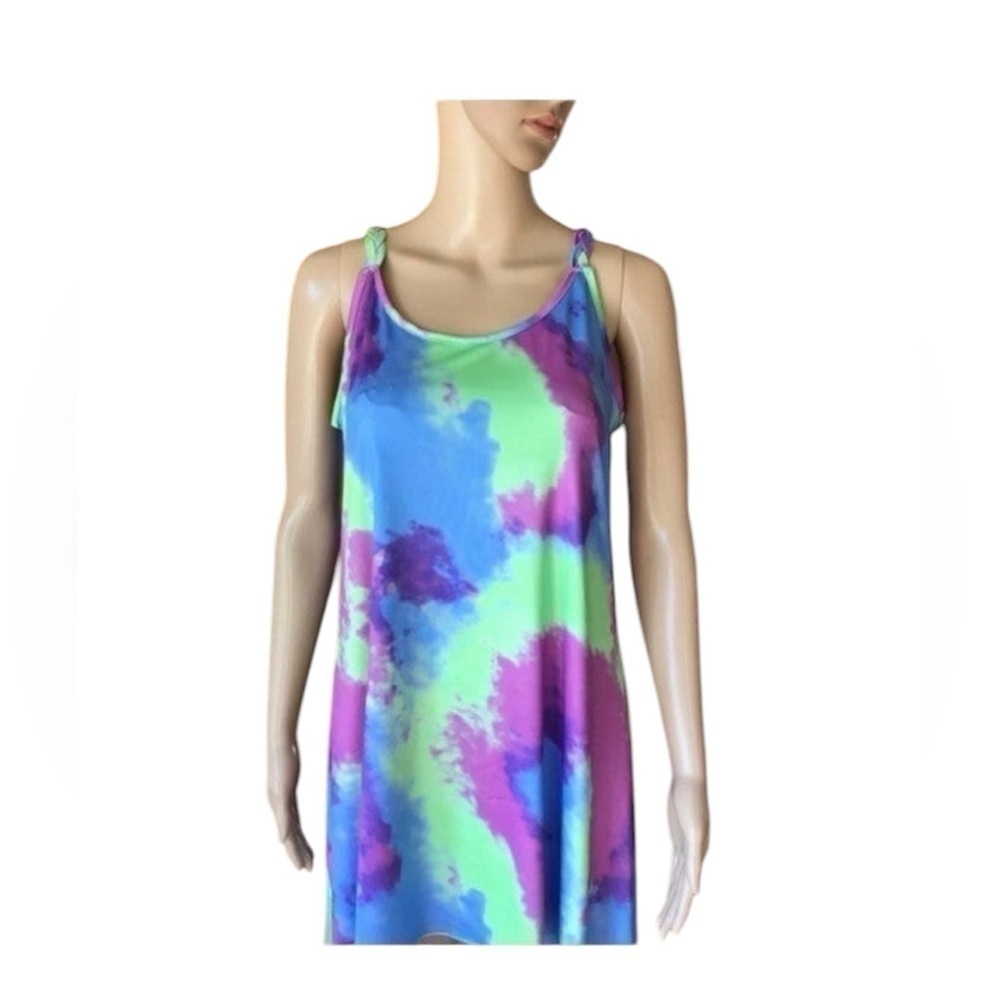 TIE dye mini sundress swim coverup high low NWOT summer beach party - Picture 5 of 10